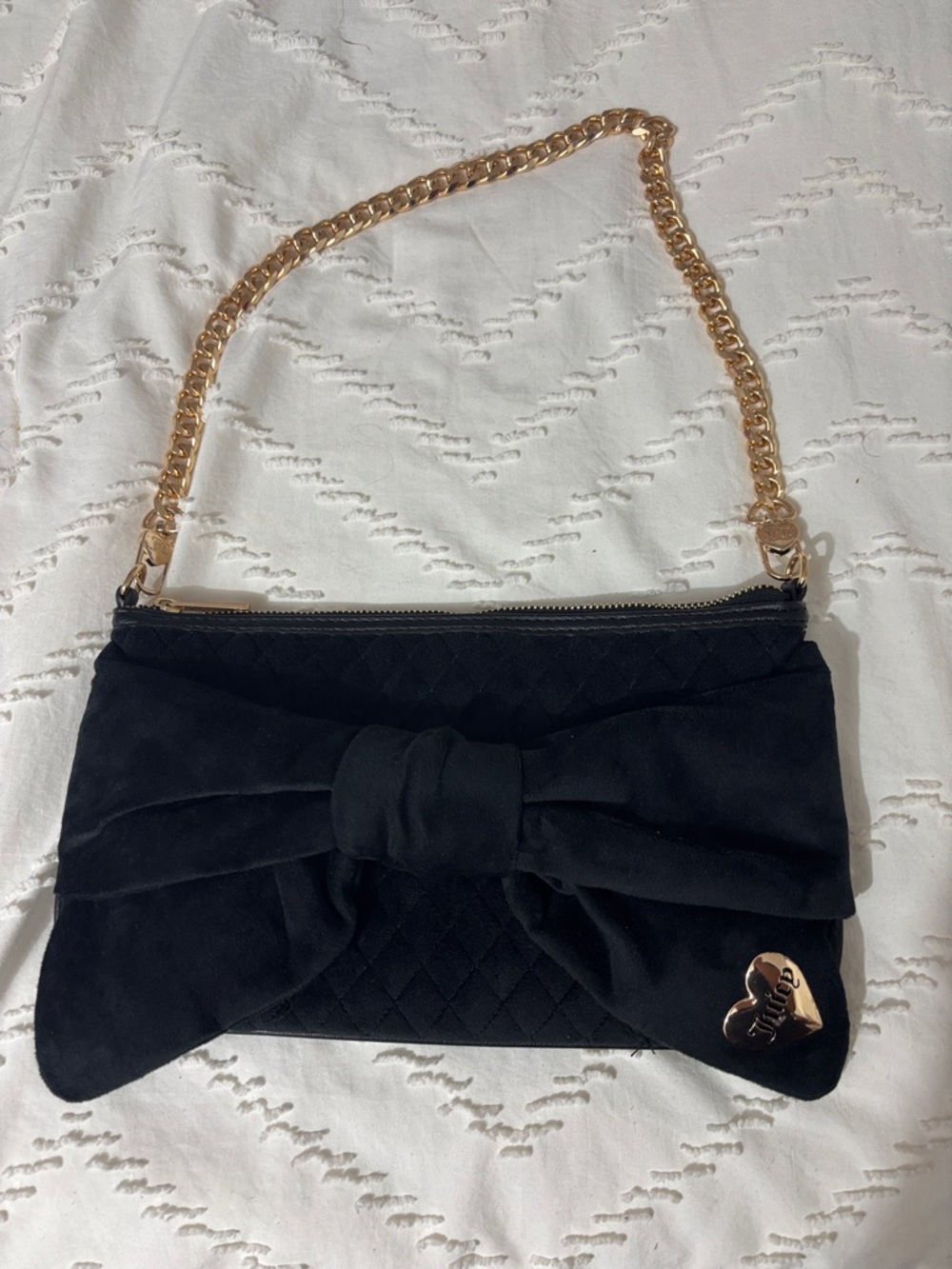 Juicy Couture velvet Black Quilted Bow Chain-Handle Shoulder Bag